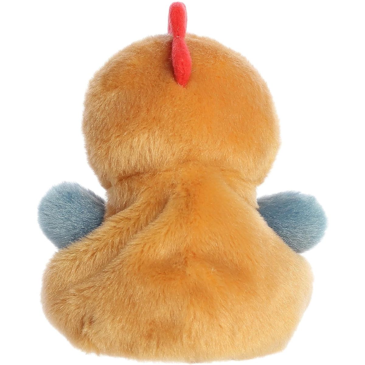 The rear thumbnail view of the golden-brown Aurora barn plush toy showing the back of its head comb and blue wings from behind.