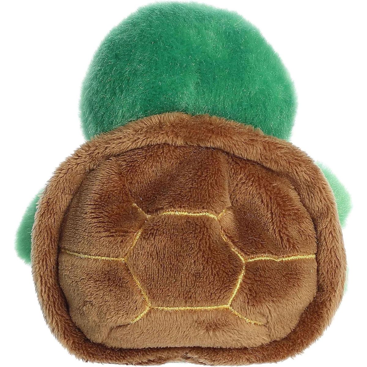 The rear thumbnail view of the green Aurora aquatic plush toy displaying its brown shell with golden embroidered geometric lines.