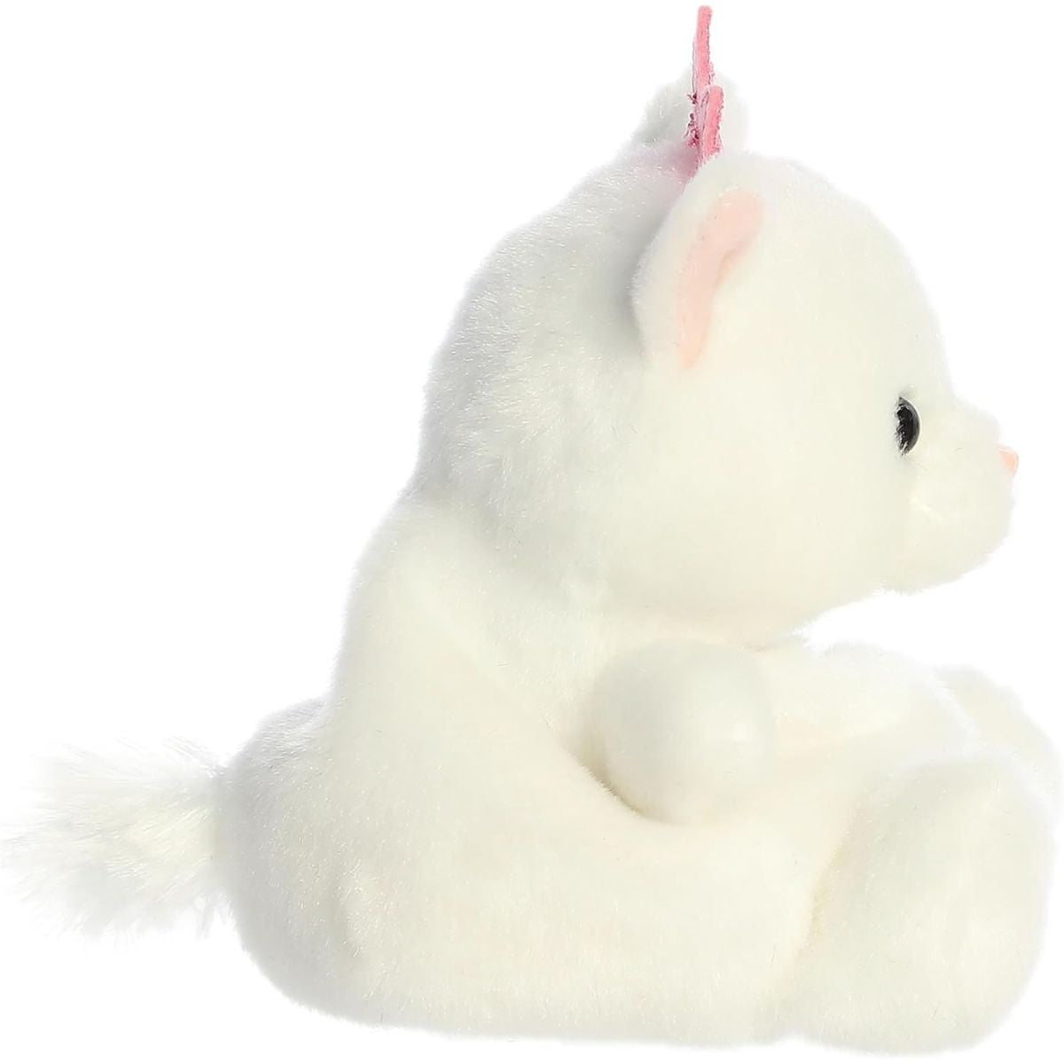 The right side profile thumbnail of the sitting white cat plush highlighting its pink tiara profile and short fabric tail.