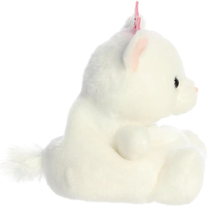 The right side profile thumbnail of the sitting white cat plush highlighting its pink tiara profile and short fabric tail.
