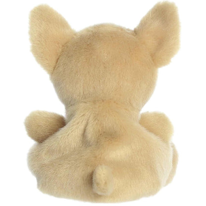 The rear thumbnail view of the tan Aurora pet plush dog displaying its smooth coat backing and upright ears from behind.