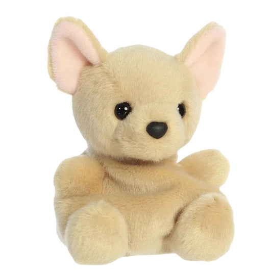 Aurora Palm Pals Cookie 5-inch Chihuahua plush stuffed toy sitting forward with golden-tan fur and large perky ears.