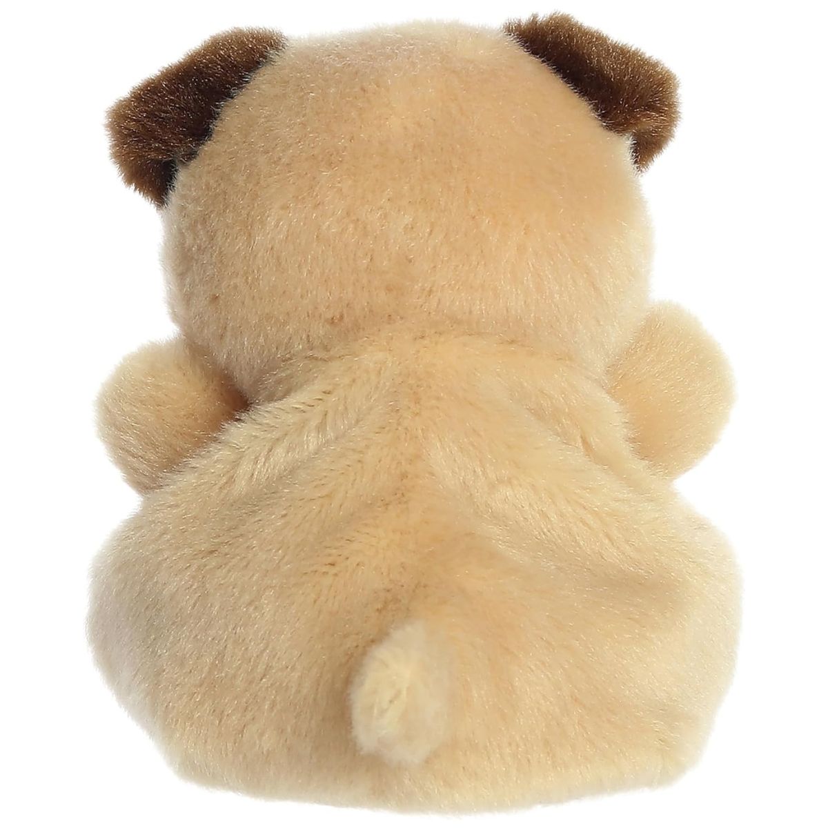The rear thumbnail view of the tan Aurora pet plush dog displaying its smooth coat backing and tiny curved pug tail.