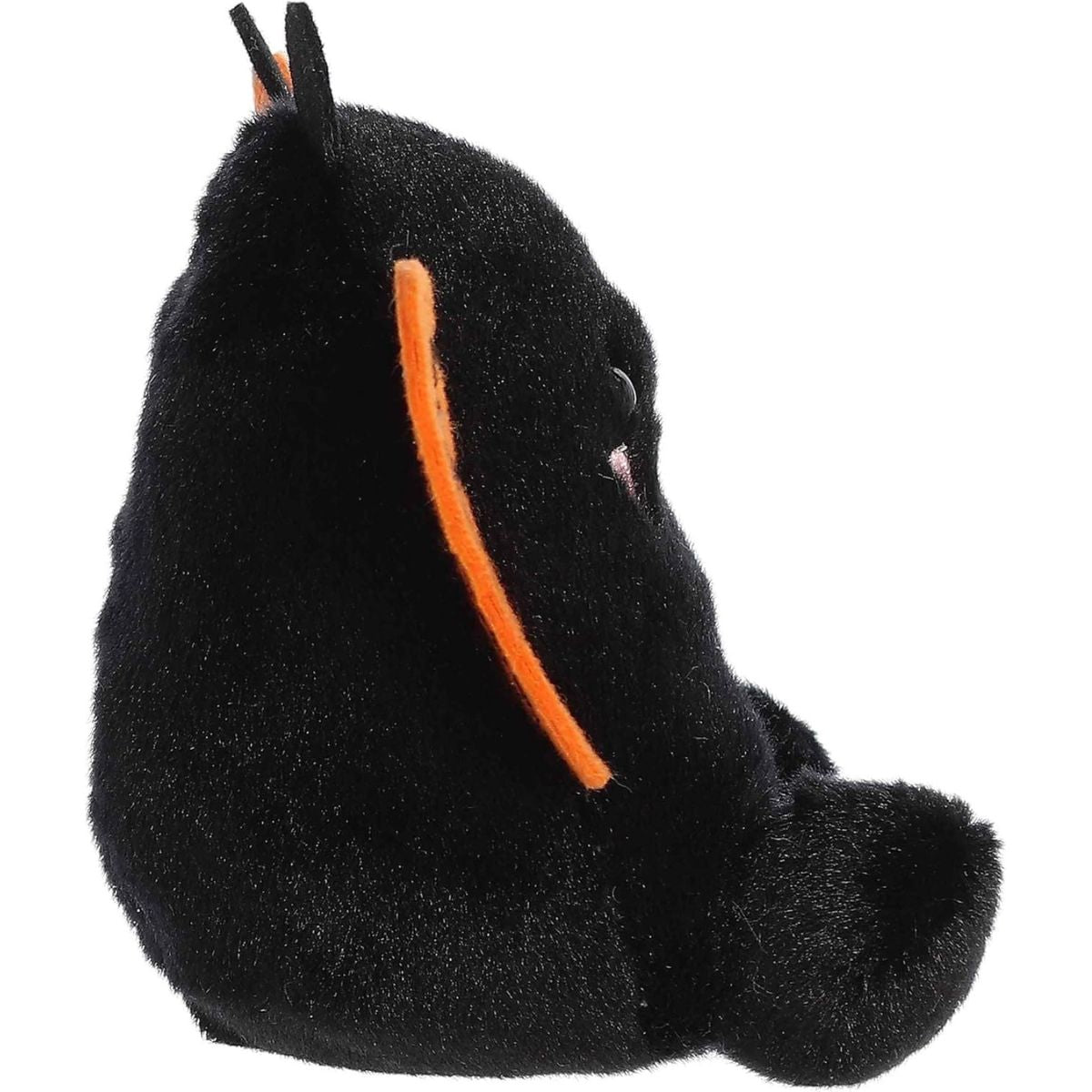 The left side profile thumbnail of the sitting butterfly plush showing its round black body profile and upright orange wing.