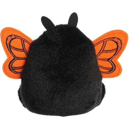 The rear thumbnail view of the black Aurora insect plush toy displaying the full wing spread pattern from behind.