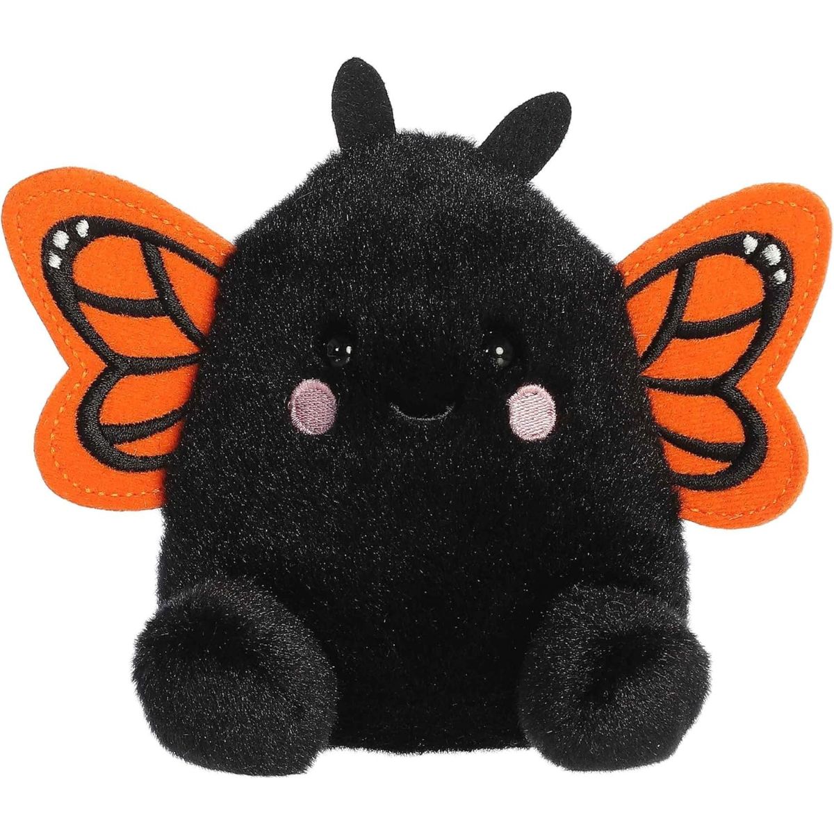 Aurora Palm Pals Reyna 5-inch Monarch Butterfly plush stuffed toy sitting forward with a black body and vibrant orange wings.