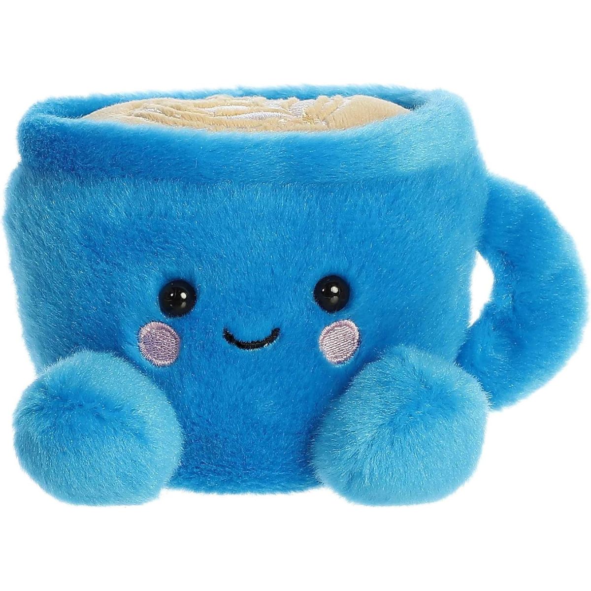 A close-up front portrait thumbnail of the Letti Latte plush showing its black eyes, pink blushing cheeks, and side handle.