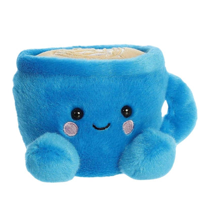 Aurora Palm Pals Letti Latte 5-inch plush stuffed toy sitting forward with a bright blue mug body and sweet smiling face.