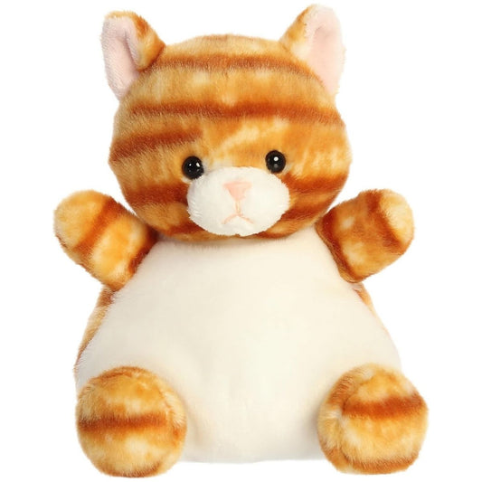 Front view of the 8-inch Aurora Palm Pals Meow Kitty orange and white tabby stuffed animal.