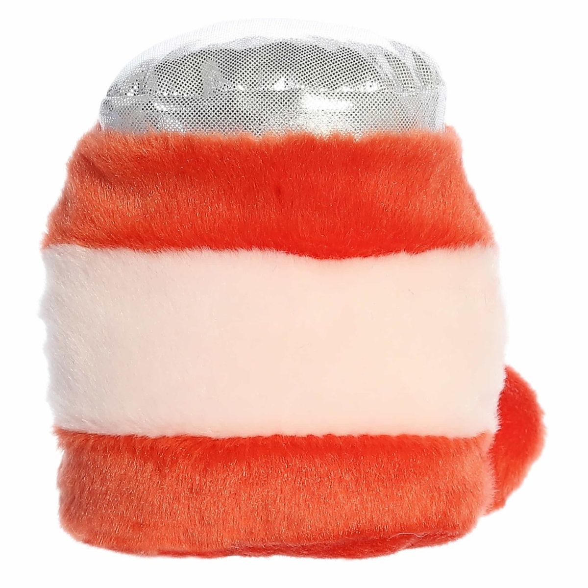 Rear view of the jelly jar plush from behind showcasing its clean red and cream striped fabric pattern.
