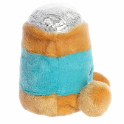 Side profile of the Aurora Palm Pals Petey Peanut Butter plush highlighting its round shape and plush feet.
