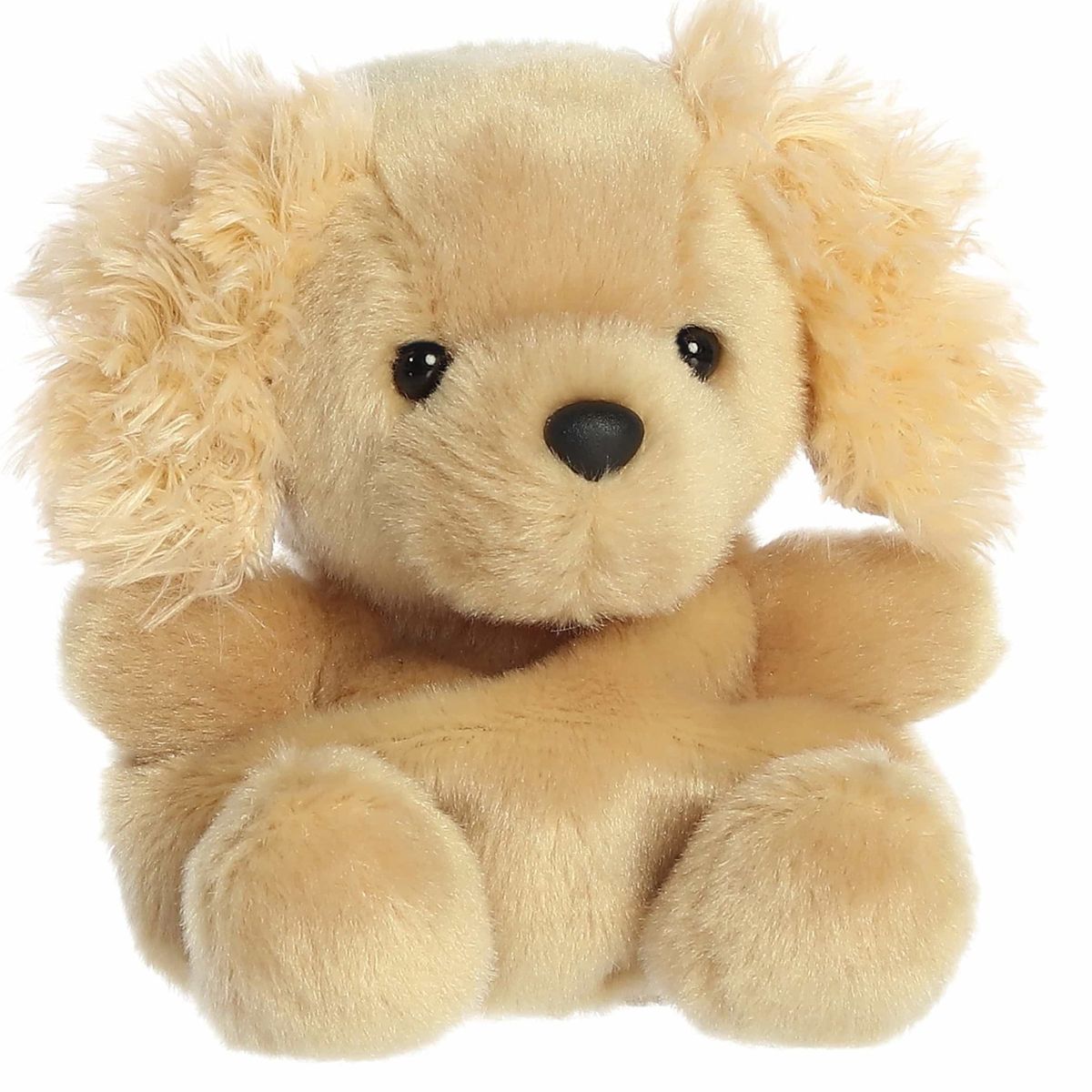 Aurora Palm Pals Oatmeal 5-inch Goldendoodle plush stuffed toy sitting forward with golden-tan fur and curly shaggy ears.
