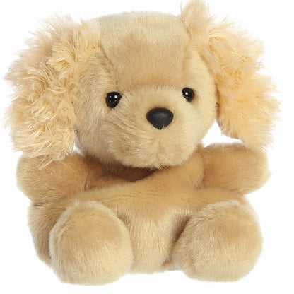 Aurora Palm Pals Oatmeal 5-inch Goldendoodle plush stuffed toy sitting forward with golden-tan fur and curly shaggy ears.