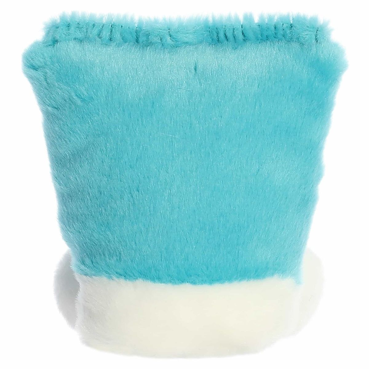 Rear view of the sunscreen plush from behind showcasing its clean, vibrant sky-blue plush fabric and white base trim.