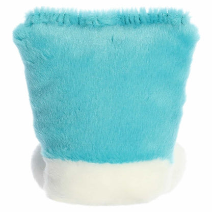 Rear view of the sunscreen plush from behind showcasing its clean, vibrant sky-blue plush fabric and white base trim.