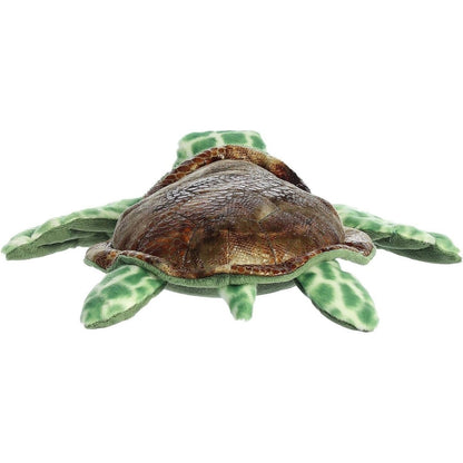 Rear view thumbnail showcasing the full oval shape of the marbled brown turtle shell and small back flippers.