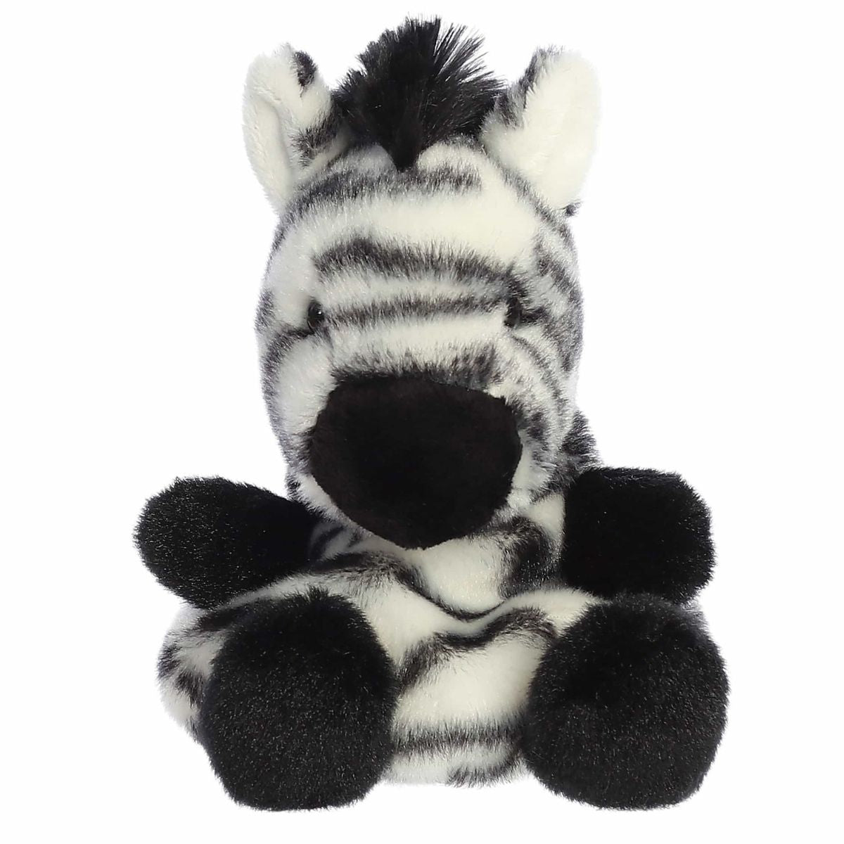 A direct front close-up shot of the mini Grevy Zebra plush showing its sweet face and velvety black muzzle.