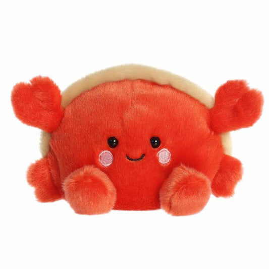A direct front close-up shot of the mini Tide Hermit Crab plush showing its sweet smiling face and rosy white cheeks.