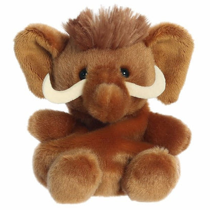 A direct front portrait view of the mini Mo Woolly Mammoth plush showing its small trunk and fluffy hair tuft.