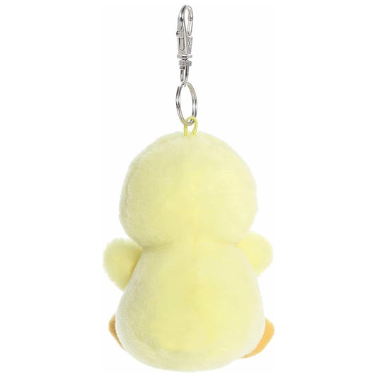 Close up of the premium metal clip on the Betsy Chick Palm Pal toy attached to a bag or strap.