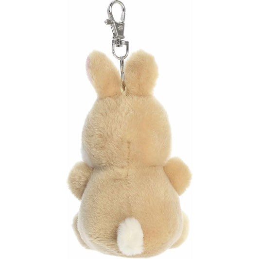 Back view of the Aurora Ella Bunny clip-on showcasing its soft tan plush back, fluffy white tail, and metal clip.
