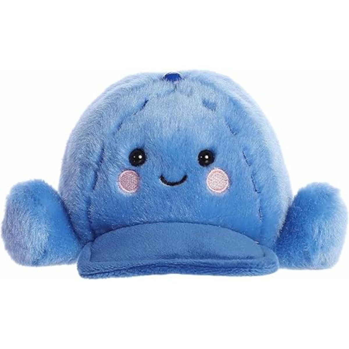 Front view of the soft blue Palm Pals baseball hat stuffed toy sitting on a white background.