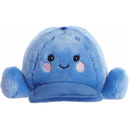 Front view of the soft blue Palm Pals baseball hat stuffed toy sitting on a white background.
