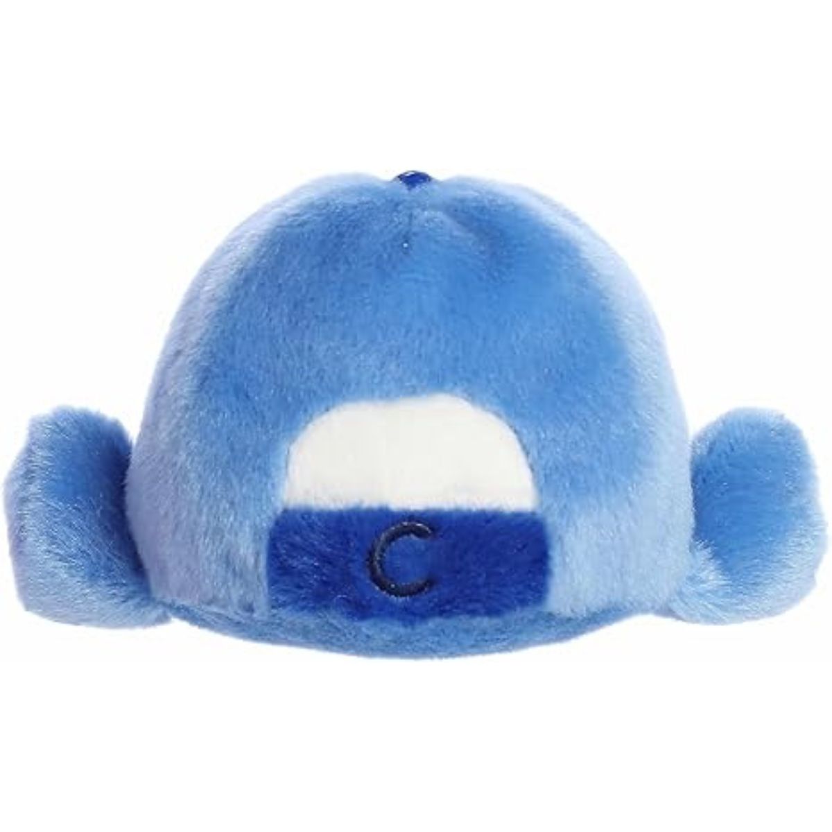 Back view of the blue Palm Pals hat stuffed toy highlighting the white and blue adjustable strap detail.