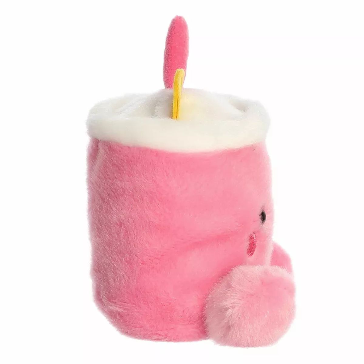 The right side profile thumbnail of the sitting pink lemonade plush highlighting its round cup shape and the upright angle of the pink straw.