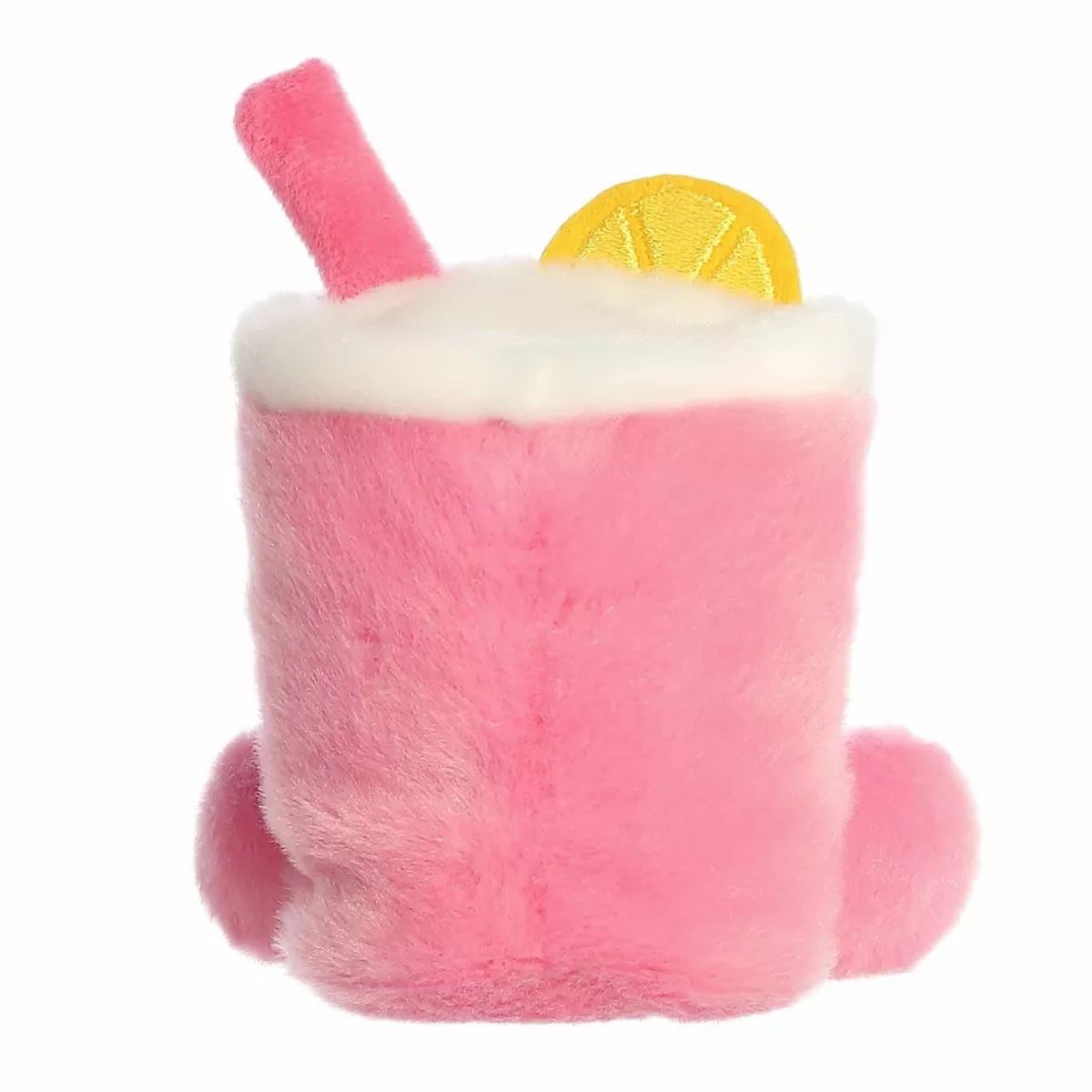 The rear thumbnail view of the pink Aurora beverage stuffed toy showing its clean plush back and the yellow lemon slice stitched to the rim.