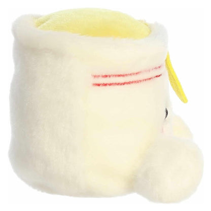 The right side profile thumbnail of the sitting cup noodles plush showing its round cylindrical shape and yellow felt noodle strands hanging down.