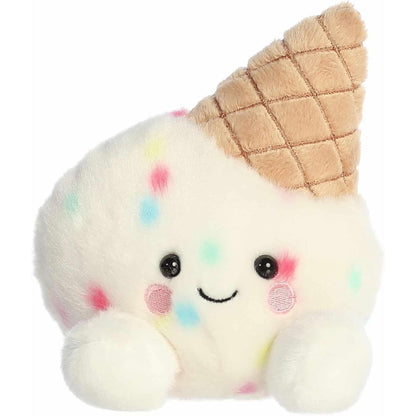 Straight-on front view of the 5-inch Aurora Palm Pals Sprinkle Ice Cream stuffed animal showing its colorful sprinkles and smiling face.
