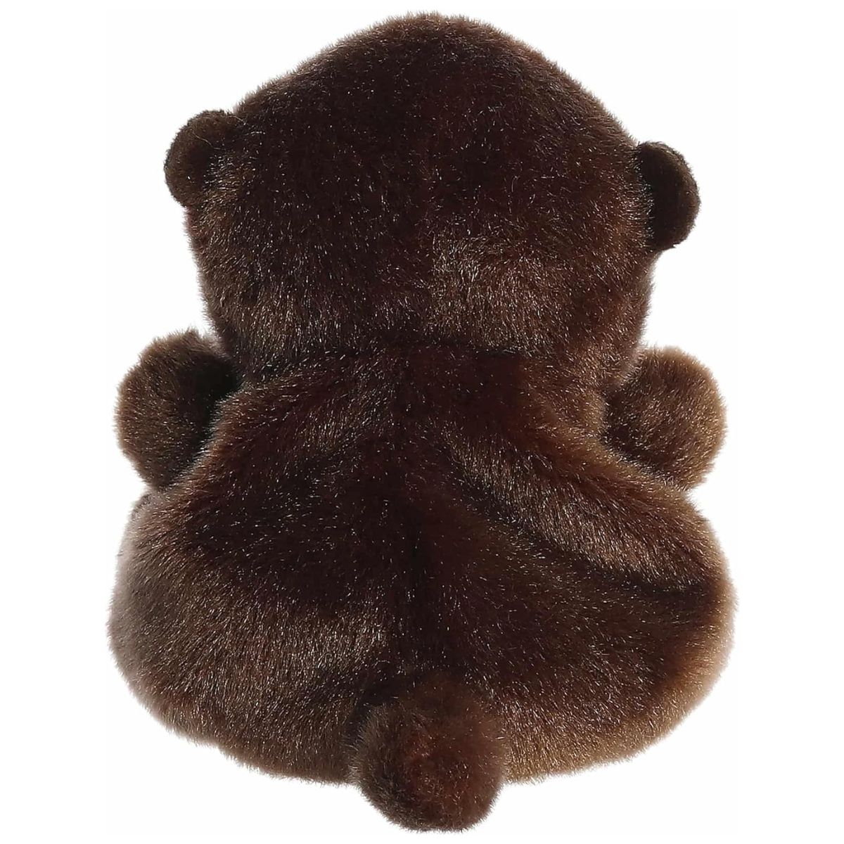 Direct back view of the cuddly brown Palm Pals otter stuffed animal showing its continuous brown fur and tail.