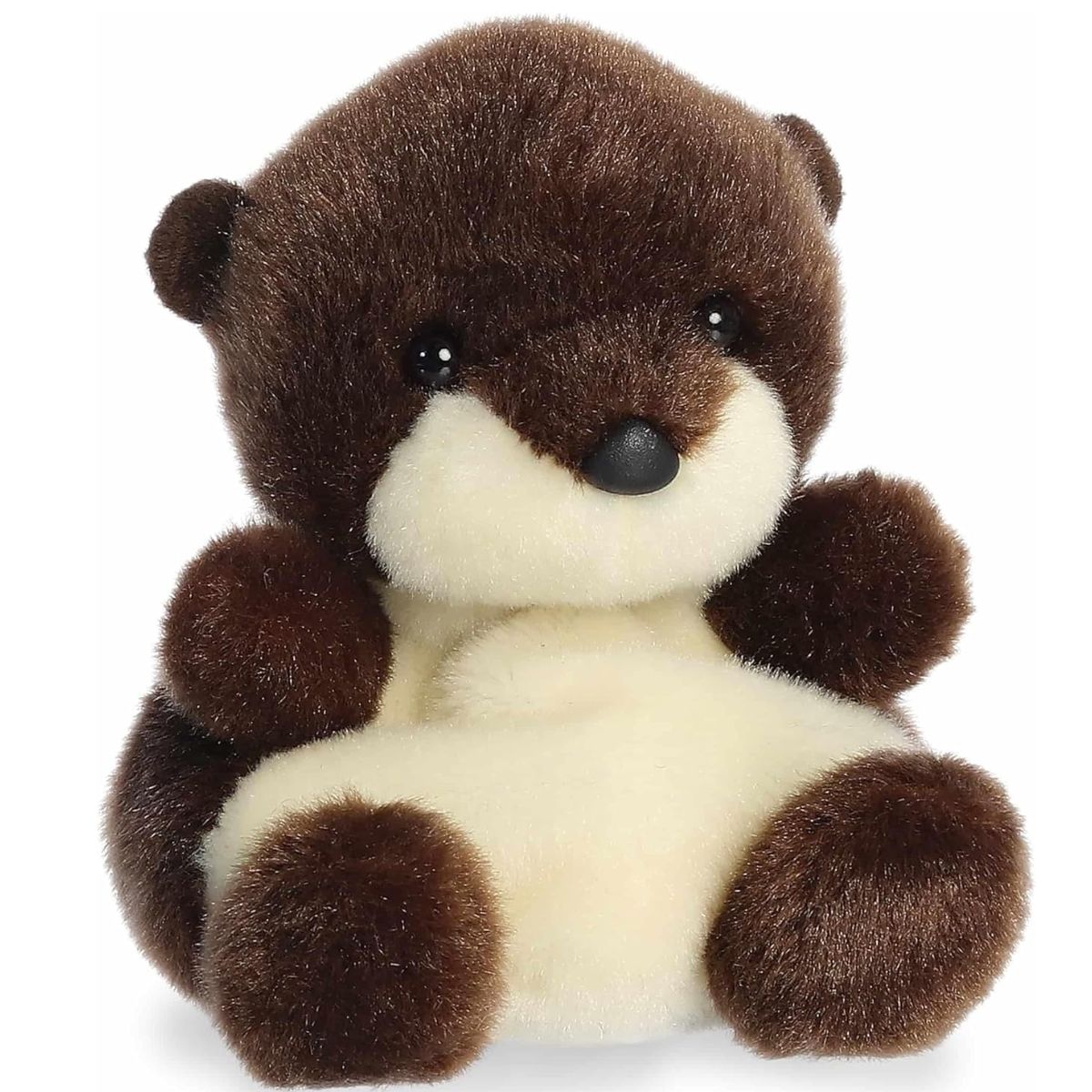 Angled front view of the soft brown Palm Pals otter plush sitting upright.