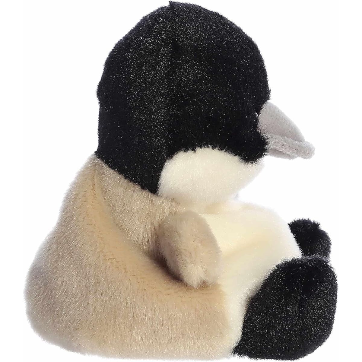 The right side profile thumbnail of the sitting goose plush showing its curved black neck and light tan wing.