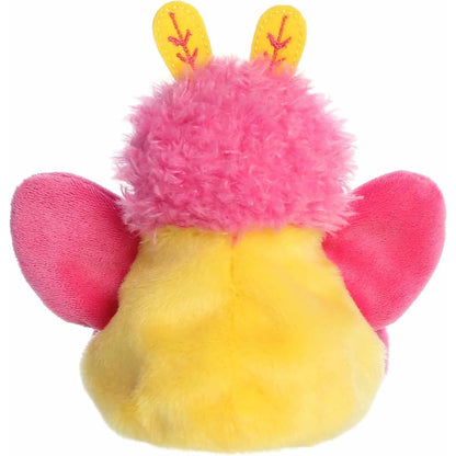 The rear thumbnail view of the yellow and pink Aurora moth stuffed toy showing its clean plush back and stitched yellow antennae.