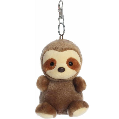 Aurora Palm Pals Slomo Sloth 4-inch clip-on soft plush stuffed animal with metal keychain.