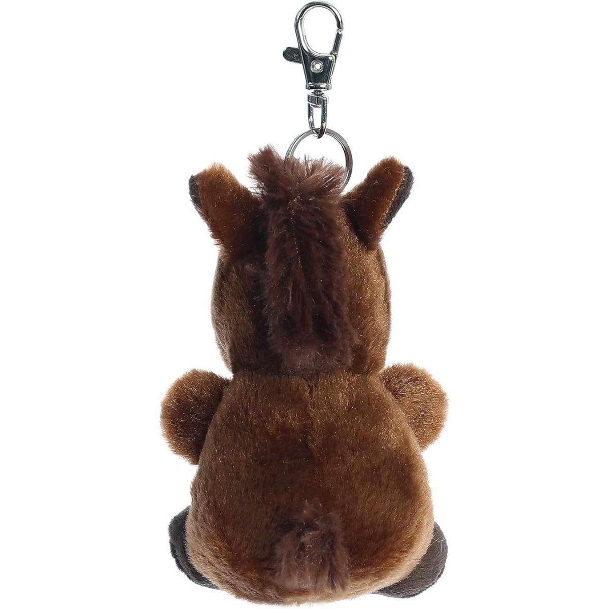 Back view of the cuddly brown Palm Pals horse clip-on highlighting its fluffy mane.