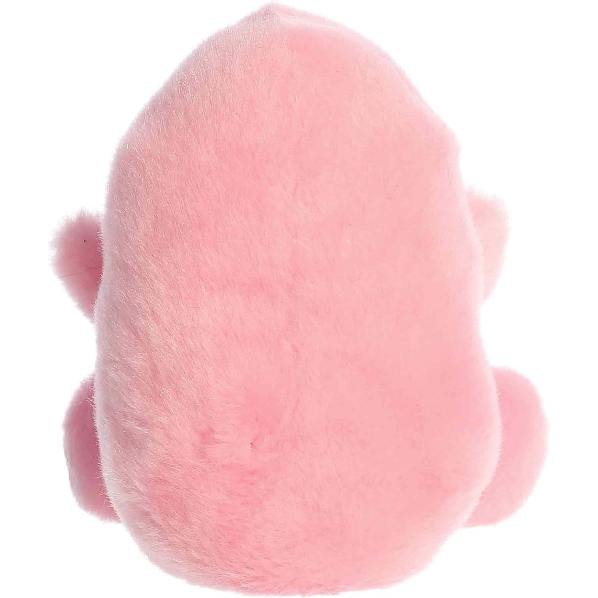 Back view of the Aurora Palm Pals dolphin plush toy showing its solid soft pink back and small tail flukes.