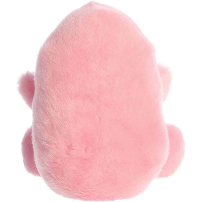 Back view of the Aurora Palm Pals dolphin plush toy showing its solid soft pink back and small tail flukes.