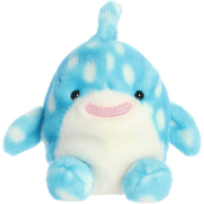 Front view of the 5-inch Aurora Palm Pals Dottie Whale Shark light blue stuffed animal.