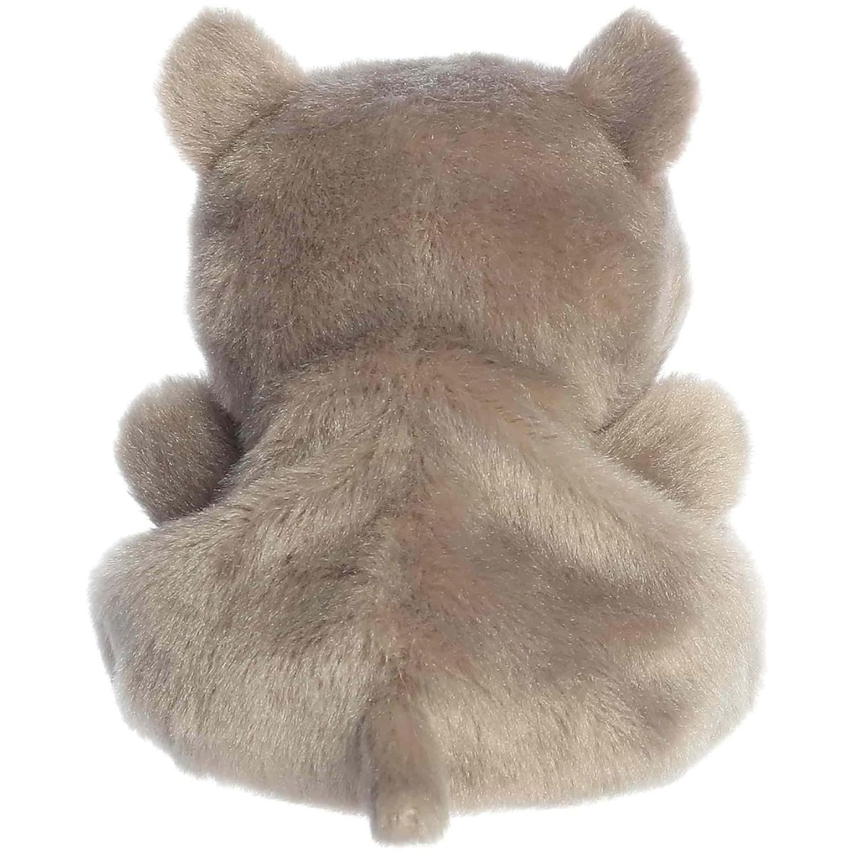 Back view of the cuddly grayish-brown Palm Pals hippo stuffed toy showing its tiny tail.