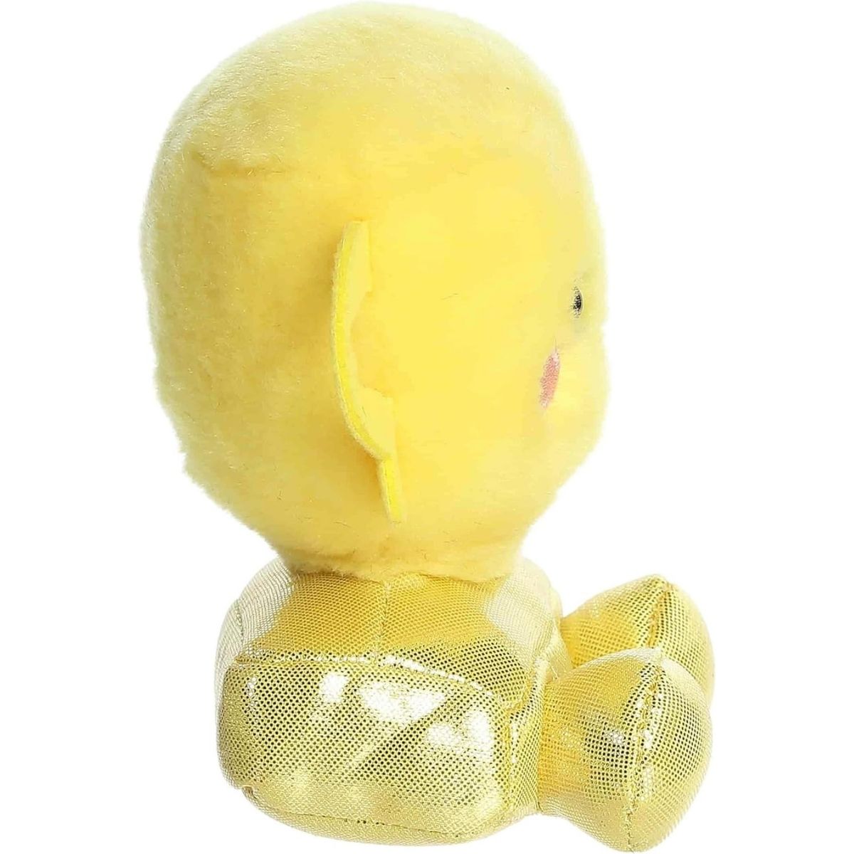 Side profile view of the Palm Pals Winner Trophy highlighting its plush handle and shimmering metallic bottom half.