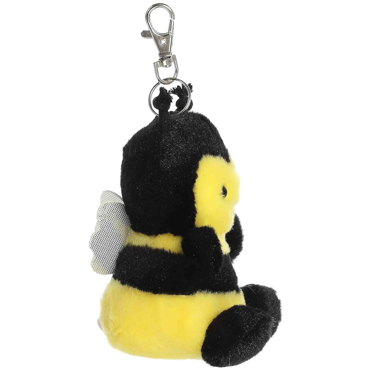 Side profile of the soft Queeny Bee Palm Pals clip-on stuffed animal showing its little wings.