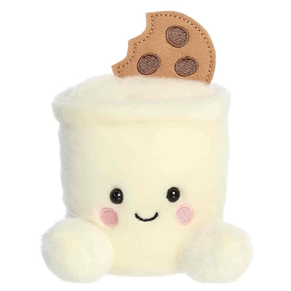 Straight-on front view of the 5-inch Aurora Palm Pals Duncan Milk & Cookies plush featuring a sweet smile and rosy cheeks.