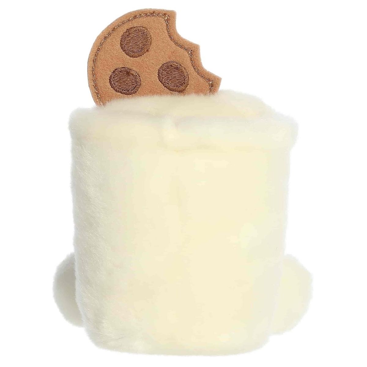 Direct back view of the cuddly white Palm Pals milk and cookies stuffed animal.