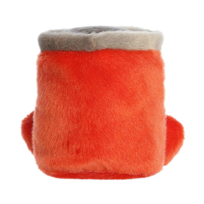Back view of the Aurora tomato soup plush showcasing its solid red and white soft plush texture.