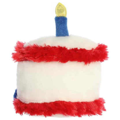 Back view of the cuddly red, white, and blue Palm Pals cake stuffed toy.