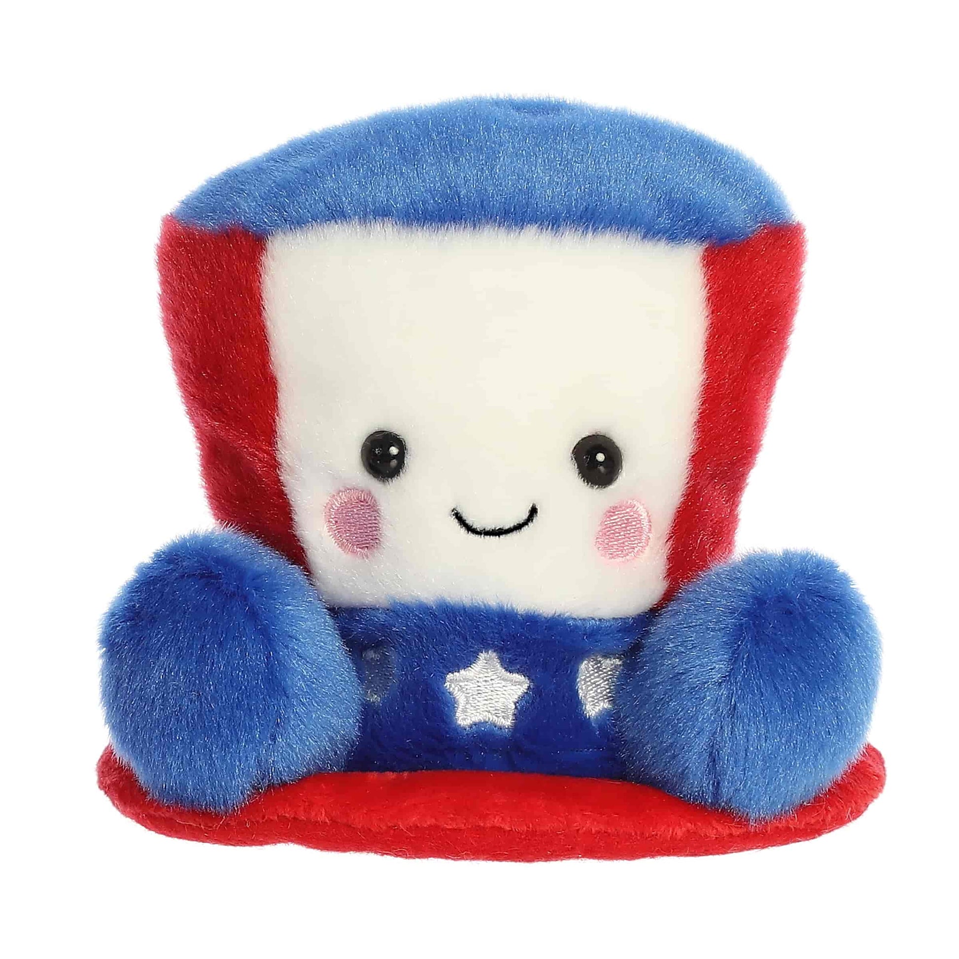 Front view of the 5-inch Aurora Palm Pals Freedom Hat plush toy featuring a red, white, and blue design.