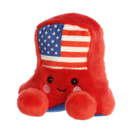 Sizing graphic showing the 5-inch Palm Pals Stripes Cowboy Boot plush sitting perfectly in the palm of a hand to demonstrate its small scale.